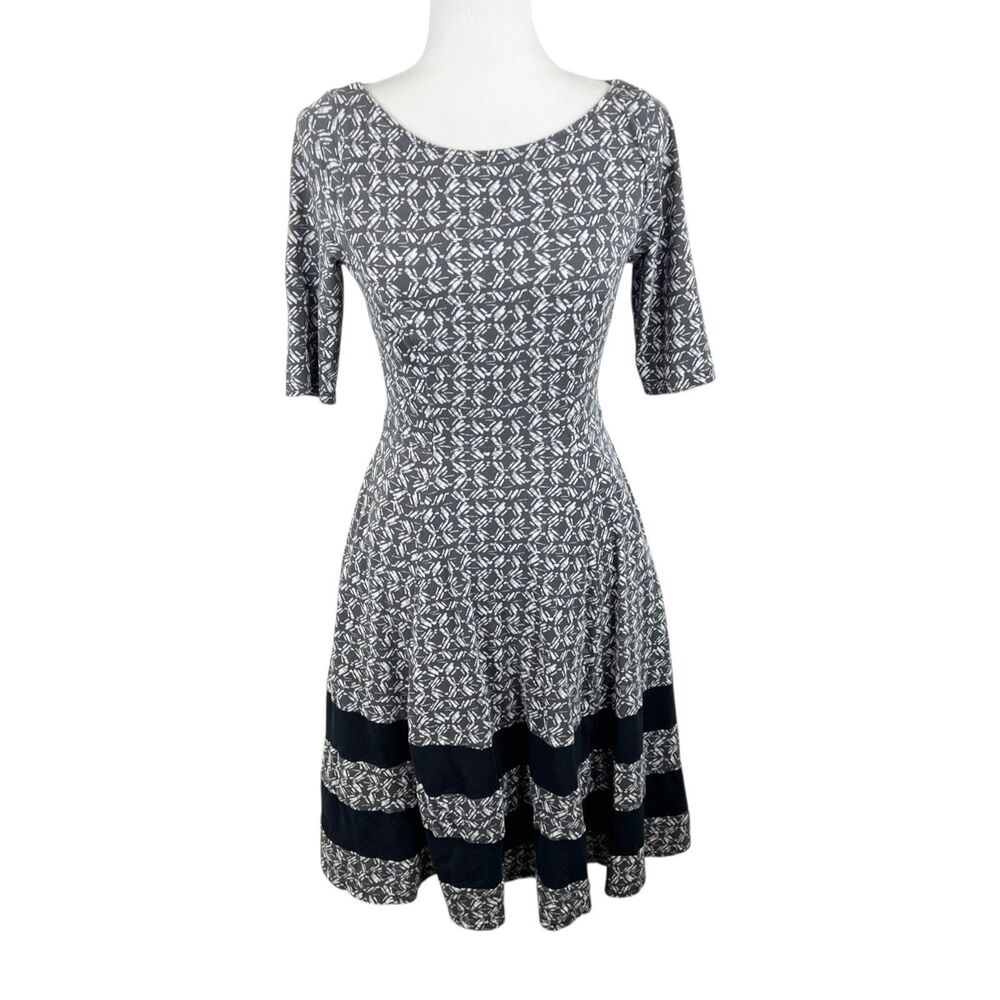 eShakti Dress Women 0 Grey White Graphic Print Fit Flare Casual Stretch